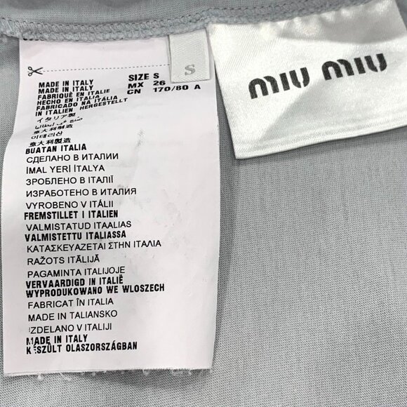 Miu Miu Light Blue Lotus Leaf Lace Cutout Round Neck Short-Sleeve T-Shirt Size S - Picture 4 of 8